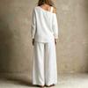 Women's Color Off Shoulder Long Sleeve Two Piece Set with Pockets and Pants
