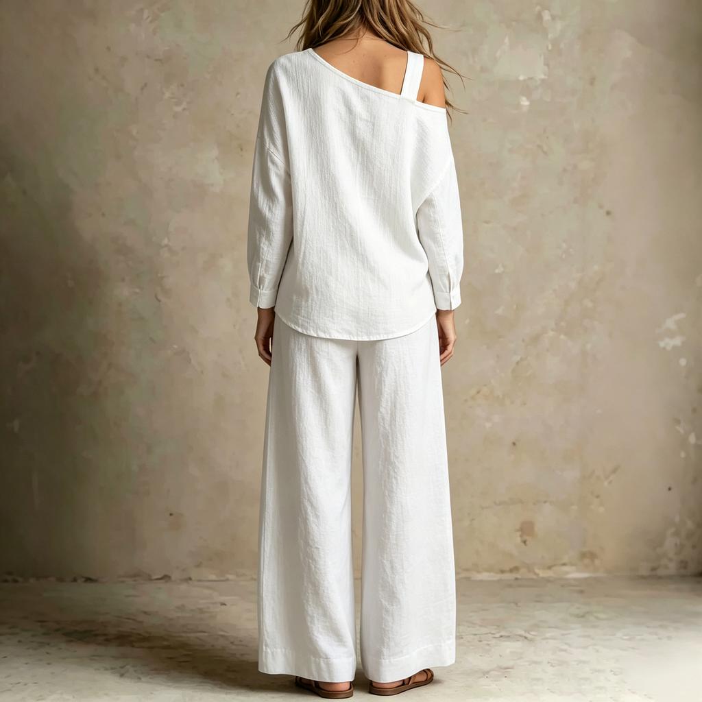 Women's Color Off Shoulder Long Sleeve Two Piece Set with Pockets and Pants