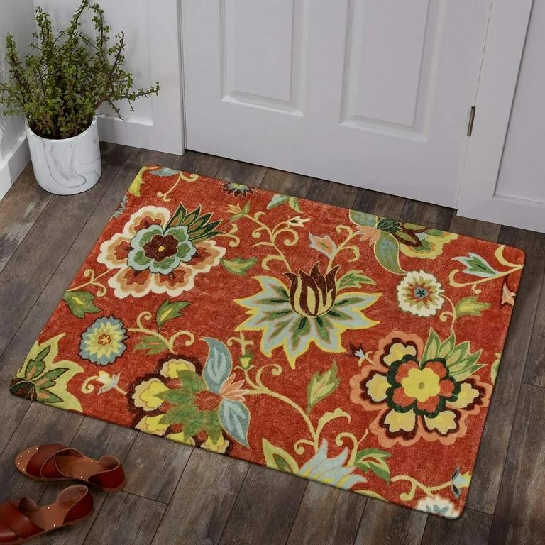 

Door Mat Brown Background Vintage Warm Floral Pattern Non Slip Print Entryway Rug for Rustic Home Decoration 40cm x 60cm