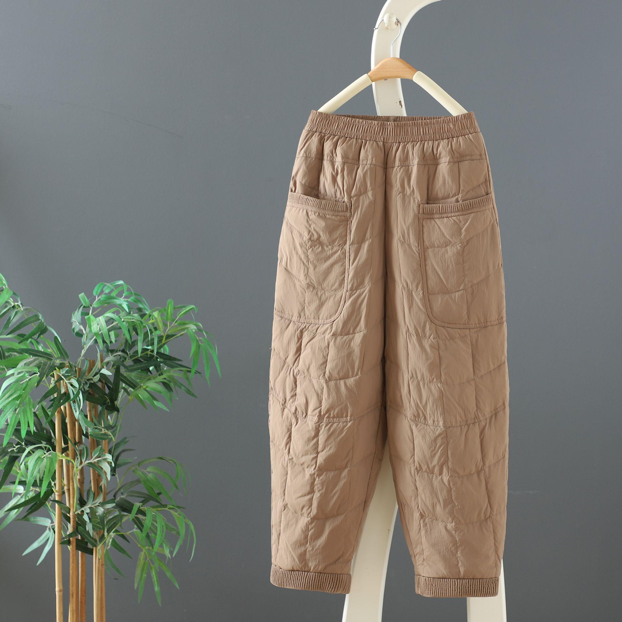 

Ретро Пуховые Хлопковые Брюки Зимние Женские Модные Утепленные Теплые Повседневные Брюки С Высокой Посадкой Свободные Большого Размера XXXXL хаки