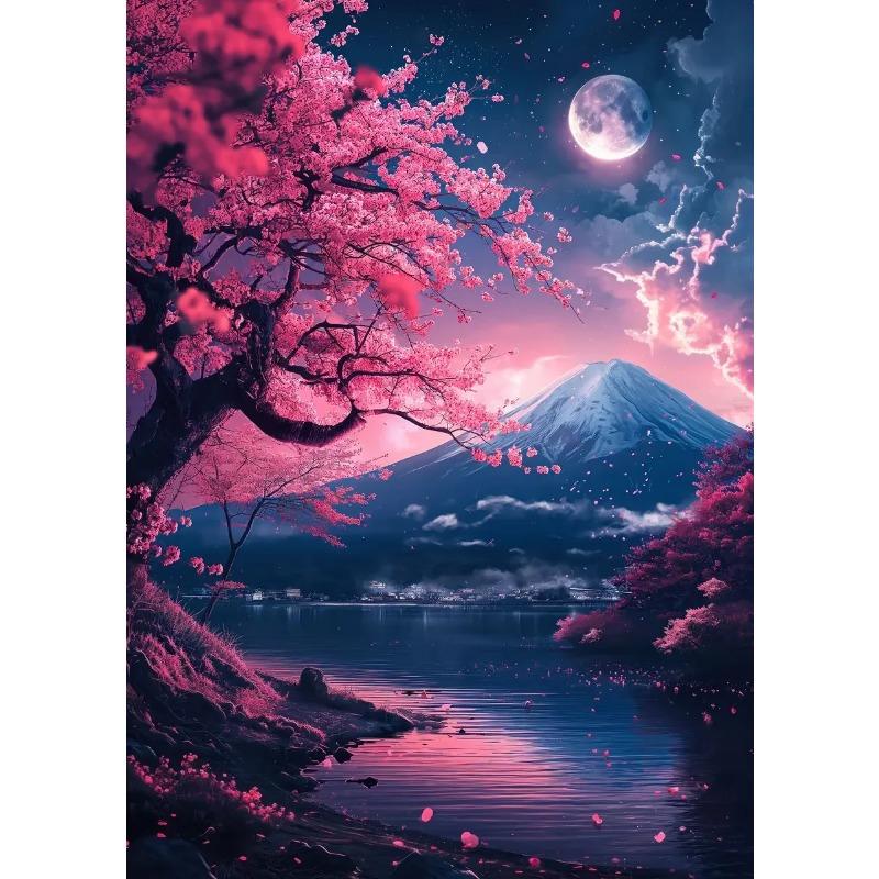 Pink City Asian Travel Japanese Cherry Blossoms At Mount Fuji Poster Light Prints Canvas Painting Wall Pictures Home Room Decor