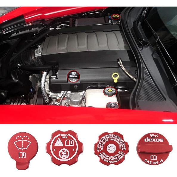 For Corvette C7 Engine Oil Cap Radiator Cap Windshield Washer Tank Cover Trim for Corvette C7 2014-2019 Aluminium Oil Filler Cap Coolant Cap Brake