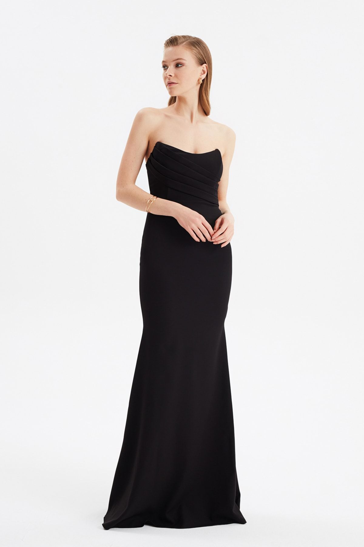 

Women s Fashion Black Collar Detailed Woven Long Evening Dress XS