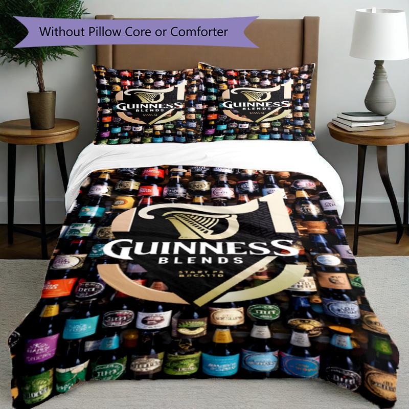 3pcs Duvet Cover Set (1*Duvet Cover + 2*Pillowcase, Without Core), Guinness Draught Print Bedding Set, Bedroom Decor, All‑Season, Gift