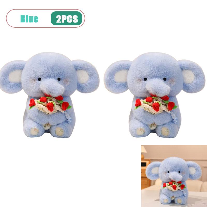 Cute Flower Holding Elephant Plush Toy Soft Stuffed Animal Doll Kids Birthday Valentines Day Gift Home Decor Fluffy Plushie
