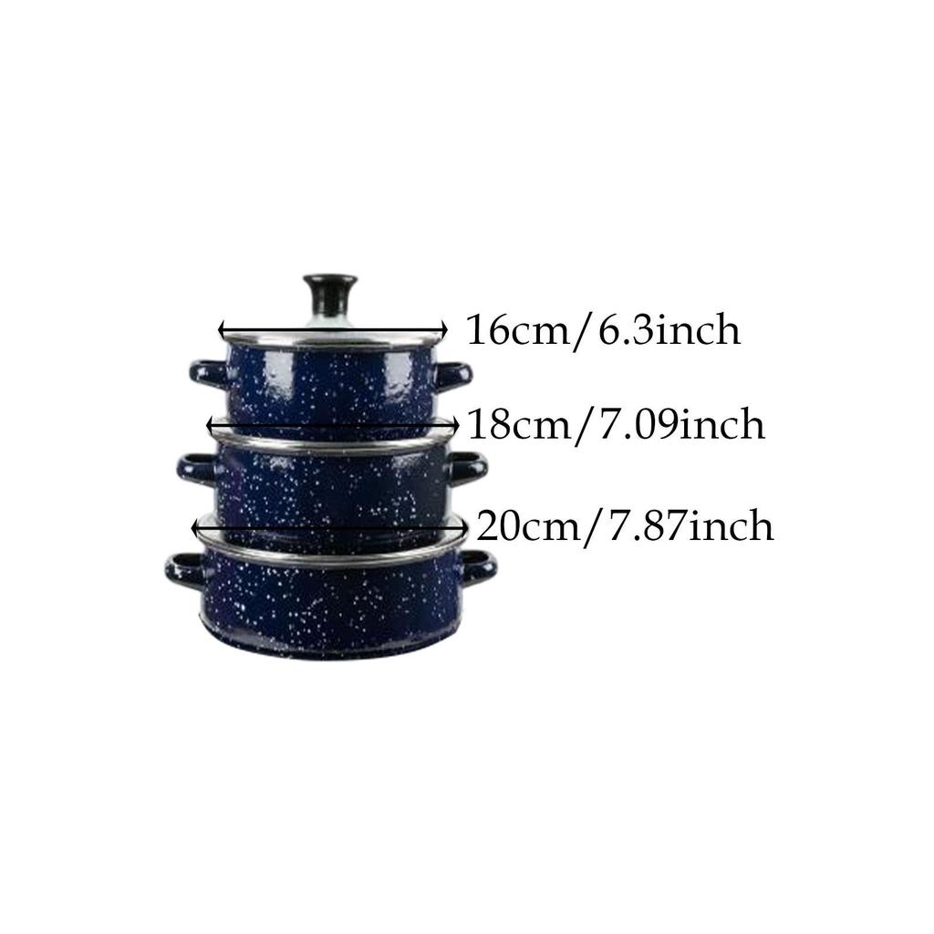 3 pièces Marmite en émail avec couvercle Facile à nettoyer Robuste Résistant à la chaleur Ustensile de cuisine Pot de cuisson pour Cuisine domestique Restaurant Mariage