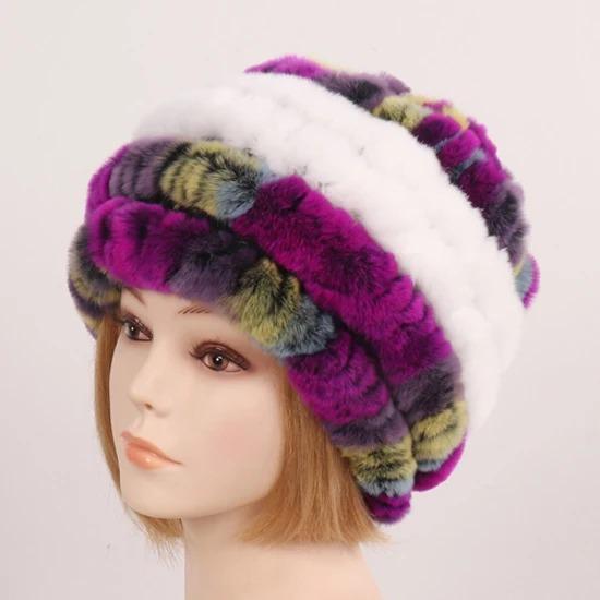 Russia Winter Real Fur Hat Women Knitted Real Rex Rabbit Fur Bomber Hats Lady Natural Warm Genuine Rex Rabbit Fur Cap