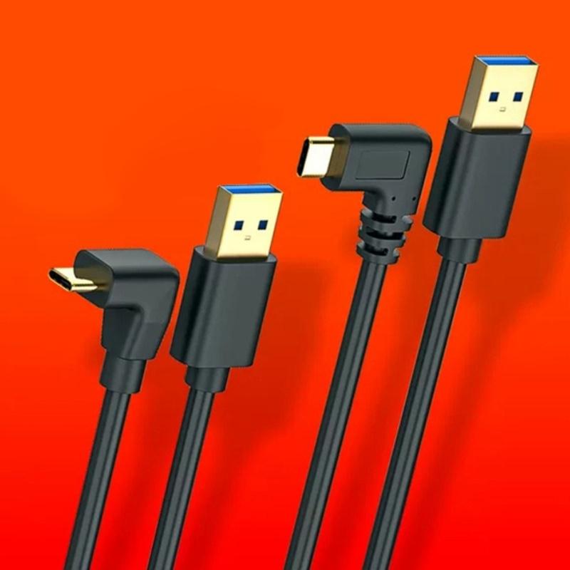 25-150cm Right Angle USB Type C Cable USB 3.0 A Male To USB C Male 60W Fast Charge For Phones Laptops Fan