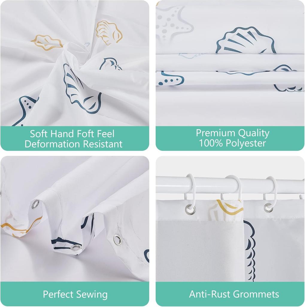 Ocean White Shower Curtain Waterproof Polyester 180X 180Cm With 12 Hooks For Bath Or Shower Decorative Shower Curtain