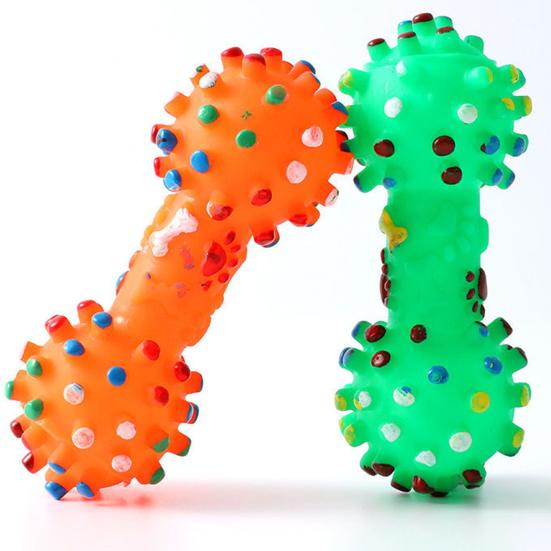 Haltère en Vinyle Jouet à Mâcher pour Chien Siffleur Résistant aux Morsures Jouet Interactif pour le Nettoyage des Dents des Animaux Soulagement de l'Ennui Forme d'Haltère Pointue Jouet pour Chiots