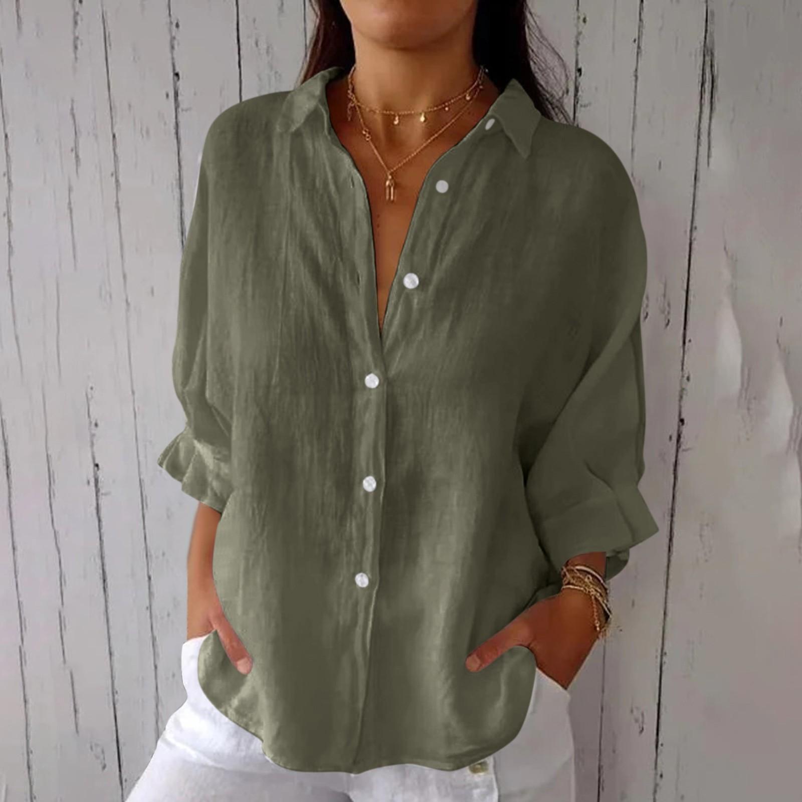 

Женская модная однотонная повседневная кружевная рубашка с рукавами 3/4 и отворотами сзади S армия зеленый