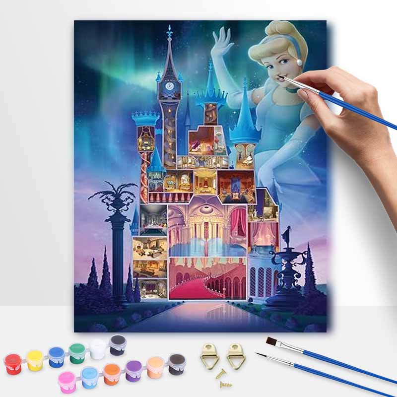 Disney Cinderella castle oil painting art handmade diy painting home decoration gift 20x30cm