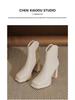 Women's White Waterproof French Platform Boots - Square Toe, Thick Chunky Heel, 2025 Autumn/Winter