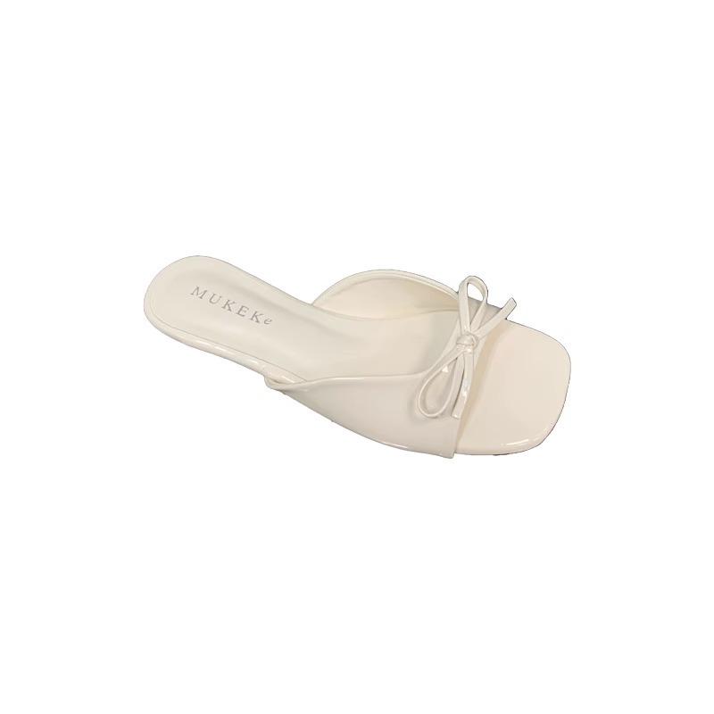 French gentle bow with thick heel cool slippers women's summer wear open toe with skirt temperament sandals