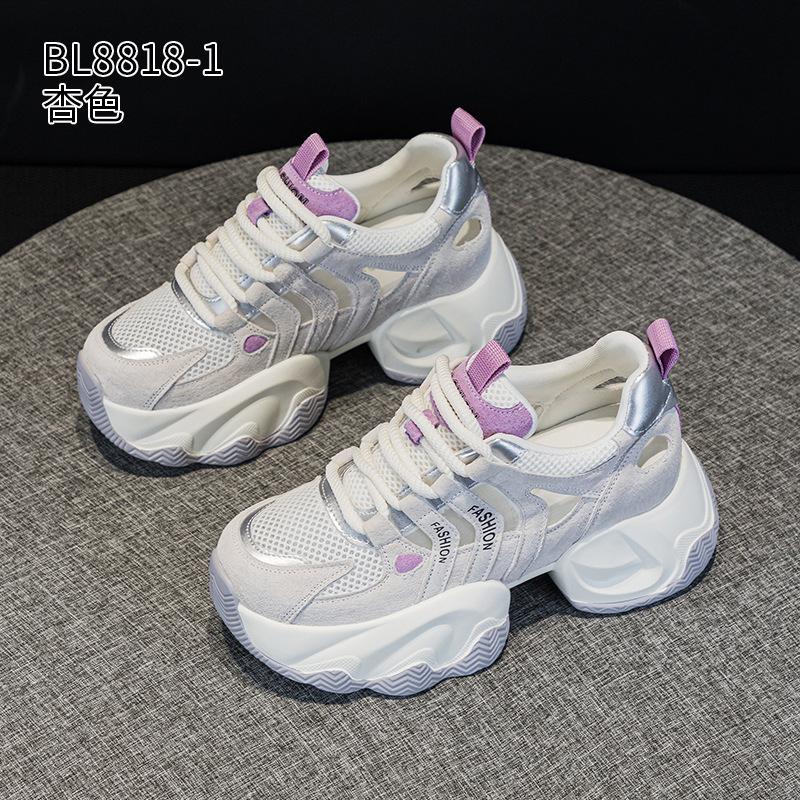 Hollow Daddy shoes summer new leather mesh breathable thick sole small casual shoes