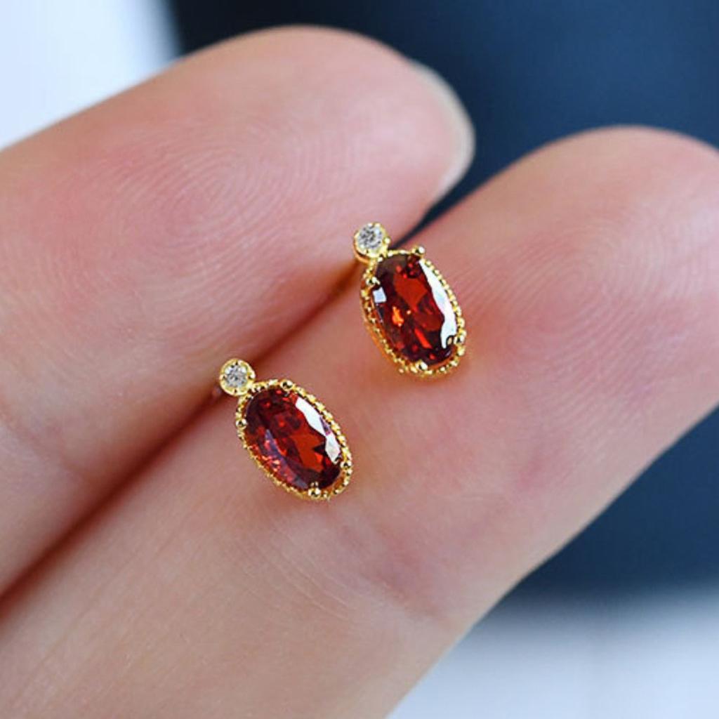 French Vintage Style Tiny Oval CZ Stud Earrings for Women