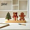 Vintage Christmas Home Accents Wooden Tree Ornaments, Colorful Desktop Decoration, Rustic Holiday Wood Figurines Reindeer for with Pine Cones Bows And