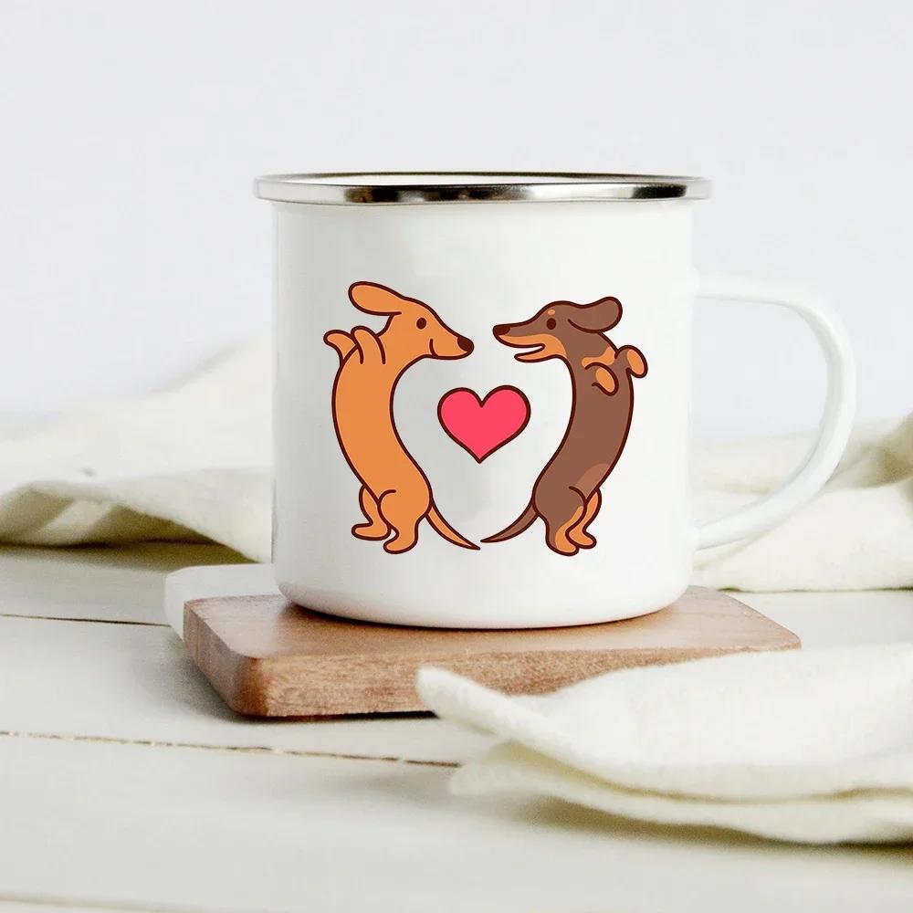 Lustiger Dackel-Druck Kreative Emaille-Tasse Kaffee-Weintassen Cartoon-Hunde Pfote Party-Getränk Bier Saft Milch Tassen Geschenke für Liebhaber Hund