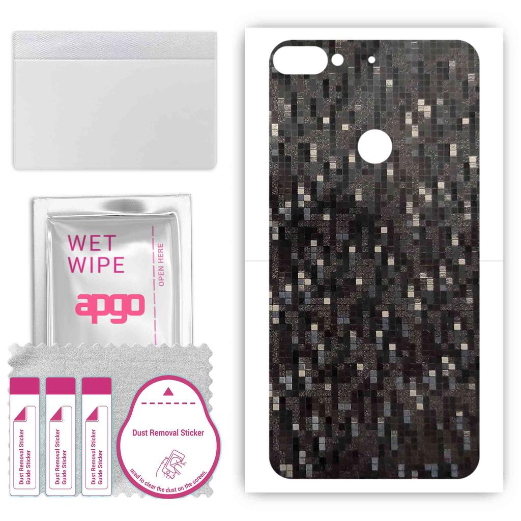 apgo Protective Skin Sticker for the back compatible with HTC Desire 12 Plus, Wrap Film, Foil, Vinyl - Pattern Carbon Black Pixel