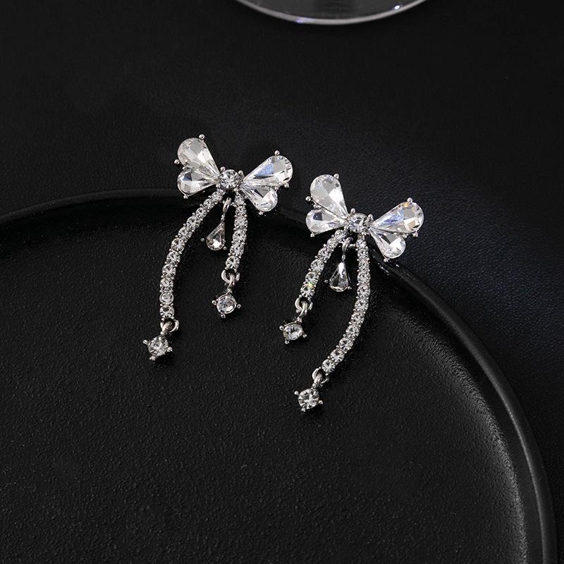 Delicate Bow Tassel Earrings, Diamond-Set Creative Design, High-End Sweet Earrings For Women
