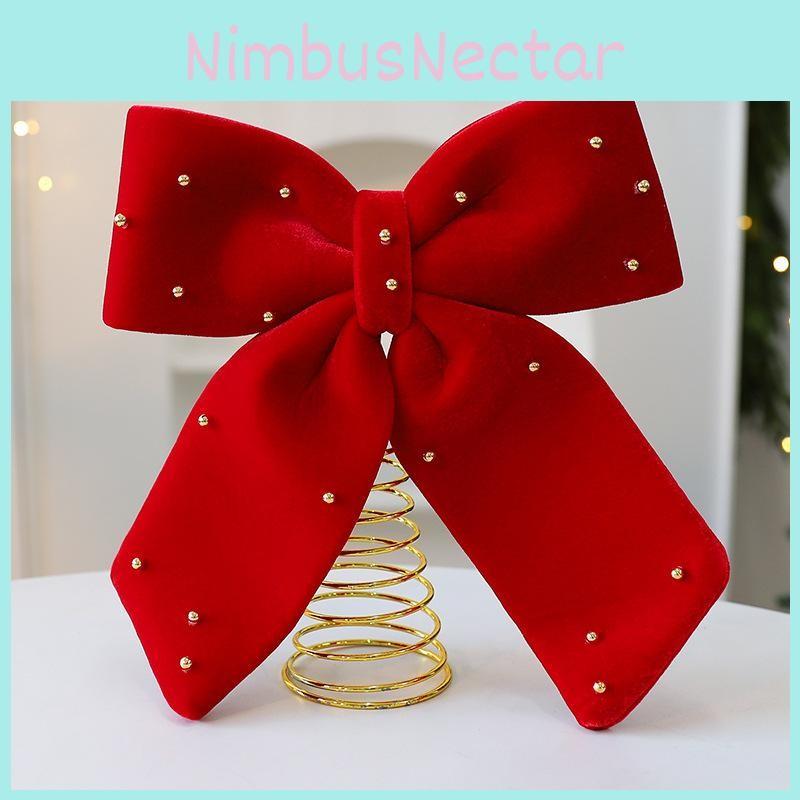 Bow Flannel Red Tree Topper With Embellished Star For Christmas Celebration