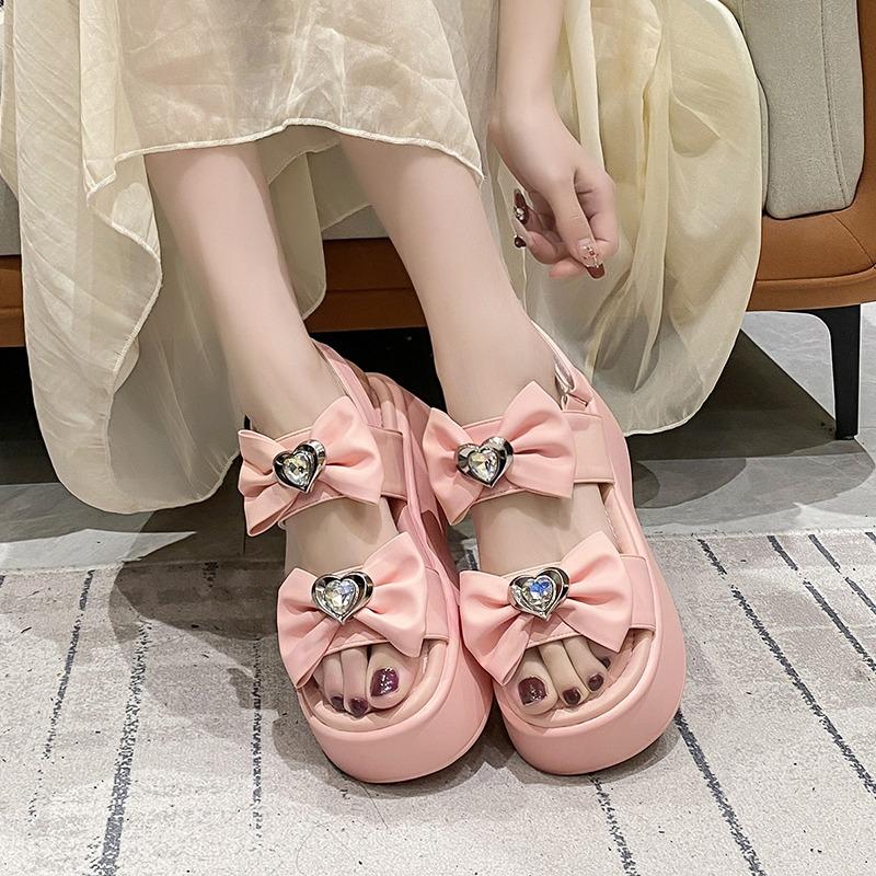 Fashion Summer Embed Rhinestone Wedges Sandals 7.5CM Ladies Beach Slippers High Heels Sandals Women Casual Platform Chunky Sandalias