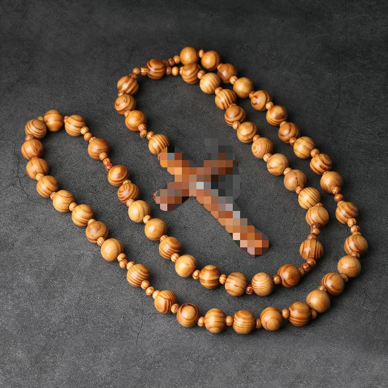 Holzperlen Kreuz Rosenkranz Wanddekoration