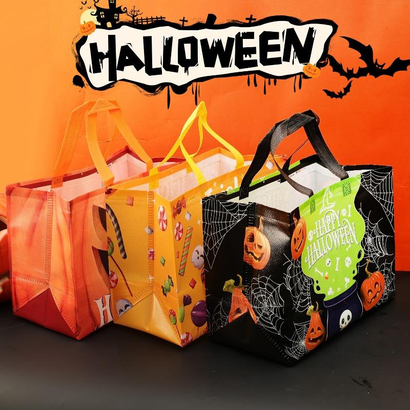 Halloween Gift Bags Nonwoven Reusable Tote for Trick or Treat Candy Spooky Party Large Capacity Spooky Holiday Storage Handbag