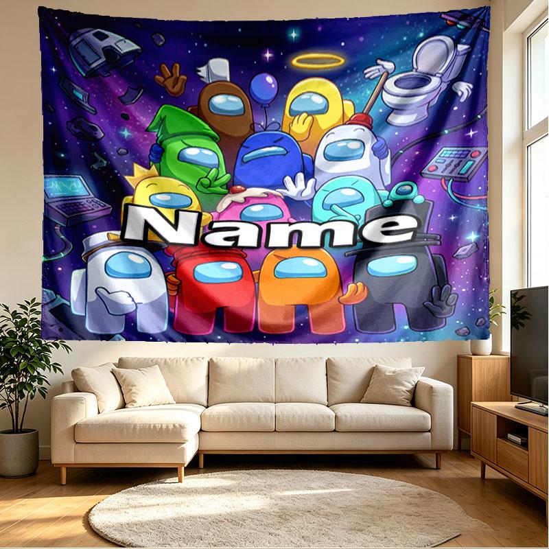 Custom Name Personalized Among Us Print Tapestry, Wall Art Decor, Bedroom, Dorm, Apartment, LivingRoom, Party Backdrop, Gift for Birthday