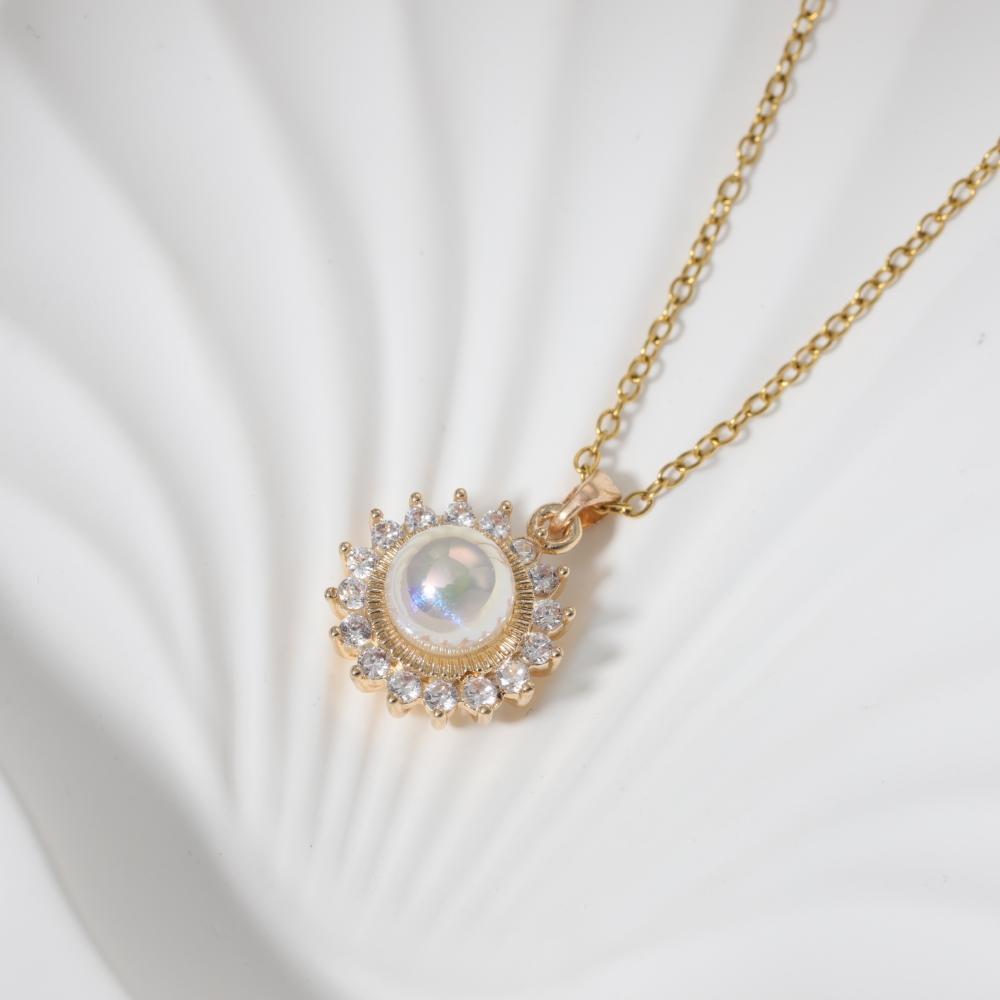 Fashion Imitation Pearl Flowers Pendant Necklaces for Women Zirconia Necklace Wedding Party Jewelry Accessories