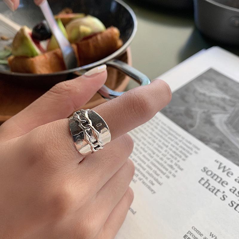 Korean Retro 925 Silver Irregular Women’s Statement Ring Adjustable