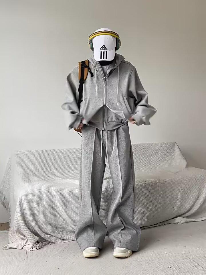 2024 Men's Korean-Style Hooded Cardigan with Shoulder Pads