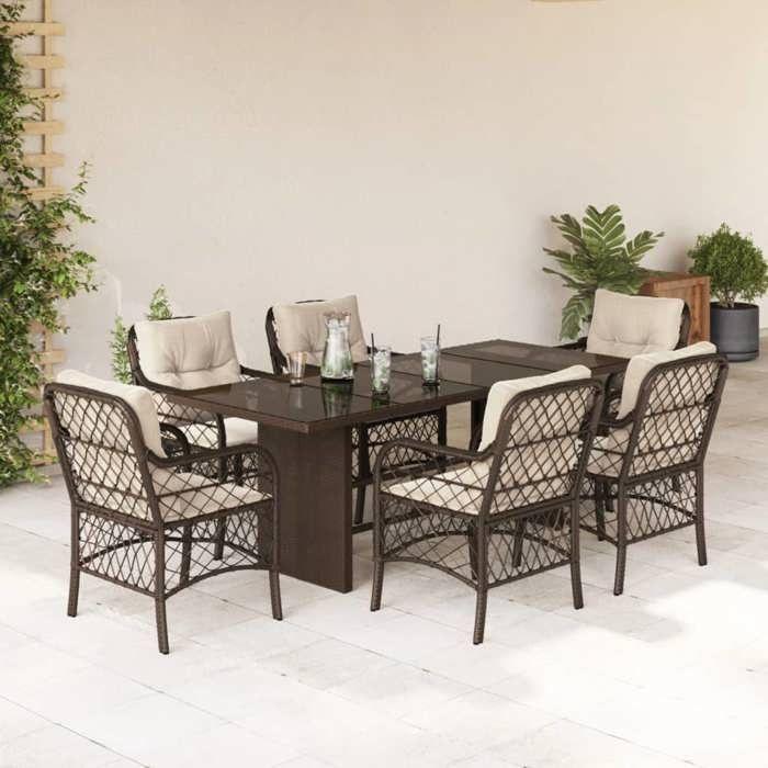 VidaXL 7-Piece Garden Dining Set with Cushions, Patio Table and Chairs, Patio Furniture, Outdoor Furniture, 3212058