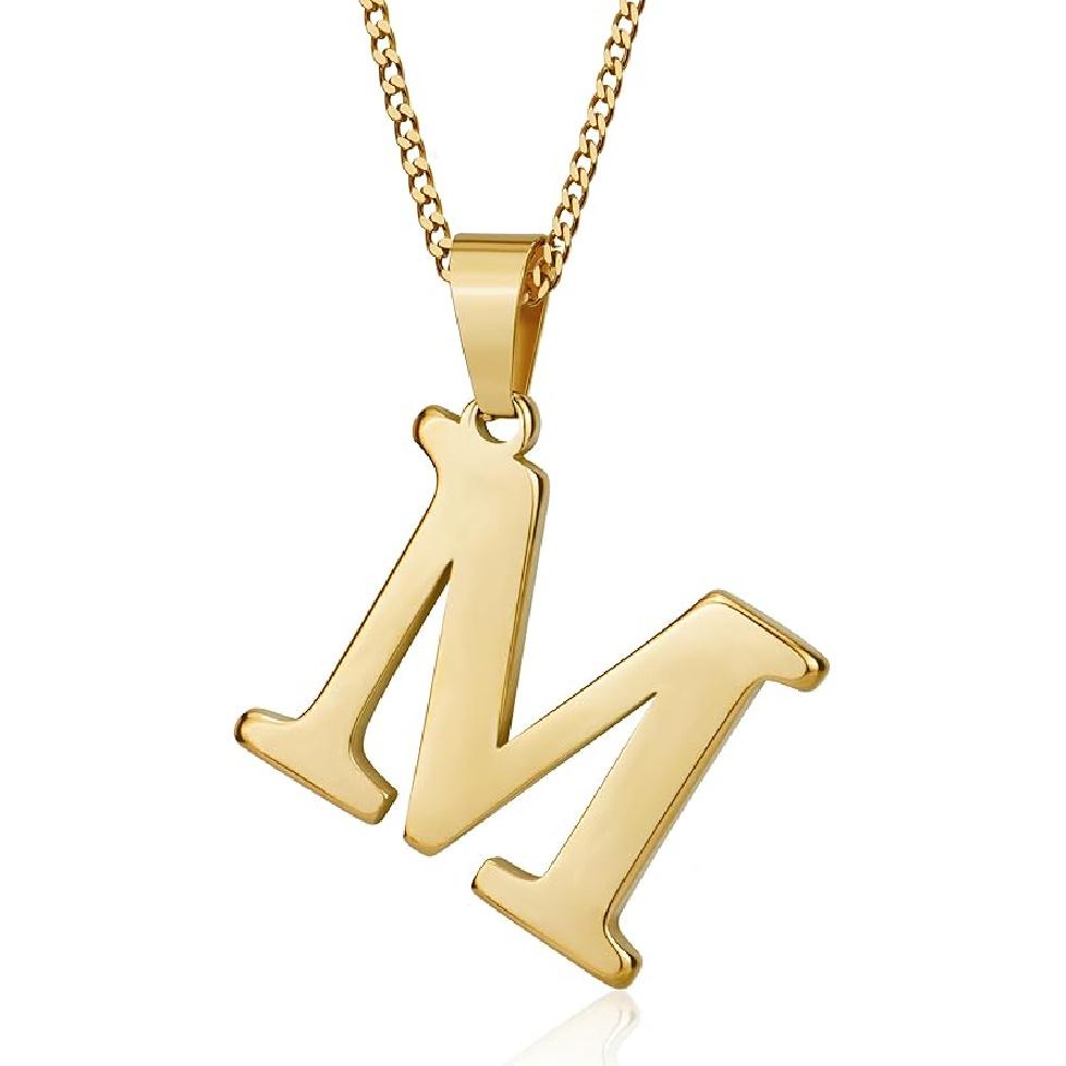 Suweibuke Initial Necklace for Men Women Boys Girls, 18K Gold Plated 26 Letters Pendant Necklace, Personalized Jewelry Gifts