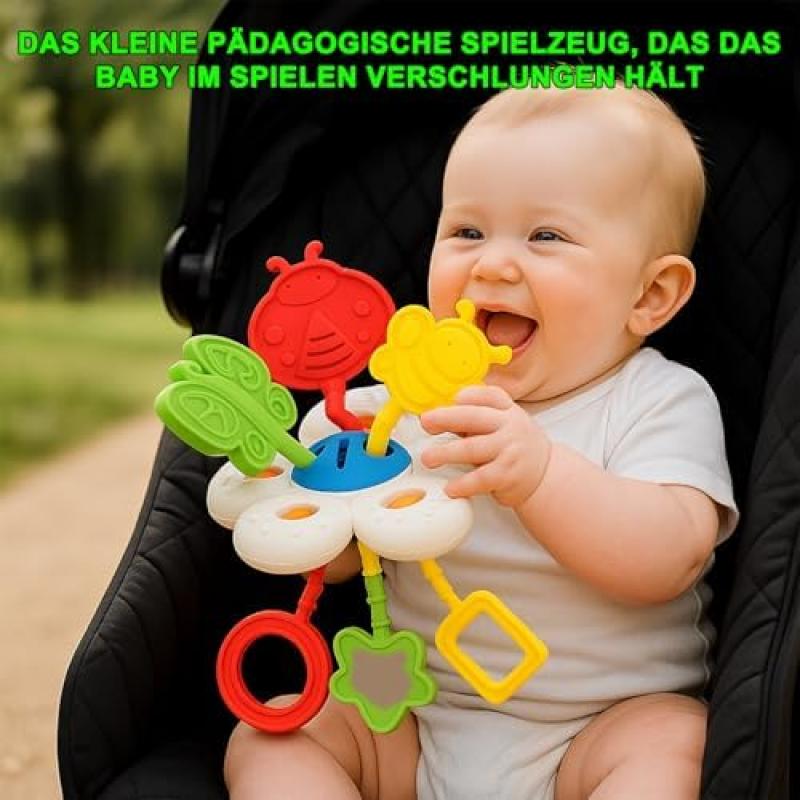 Silicone Pull String Baby Toy - Montessori Sensory Toy for Babies 6+ Months, Fine Motor Skills Development, Travel Toy for Car & Airplane