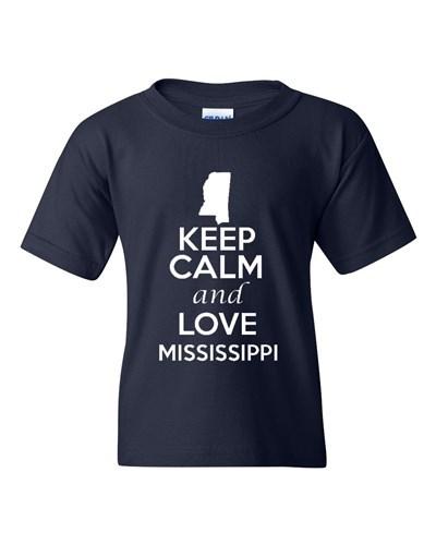 Keep Calm And Love Mississippi State Novelty Statement Youth Kids T-Shirt Tee Unisex T-Shirt S