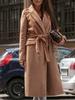 Women's Autumn/Winter V-Neck Tie-Up Woolen Coat with Long Sleeves