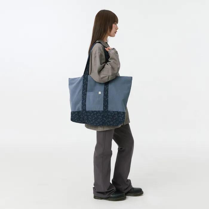 VINTAGE FLORAL TOTE BAG, BLUE