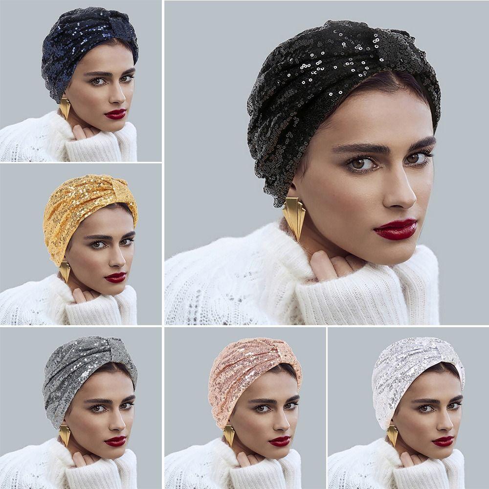 Headwear Hijab Hat Ramadan Muslim Muslim Sequin Hijab Scarf Elegant Turban Cap Women