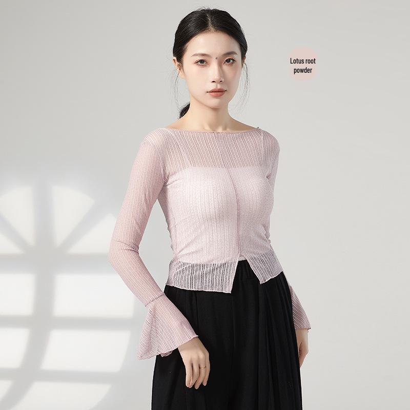 Women s Chinese Classical Dance Long-Sleeve Bodysuit with Gauze Medium