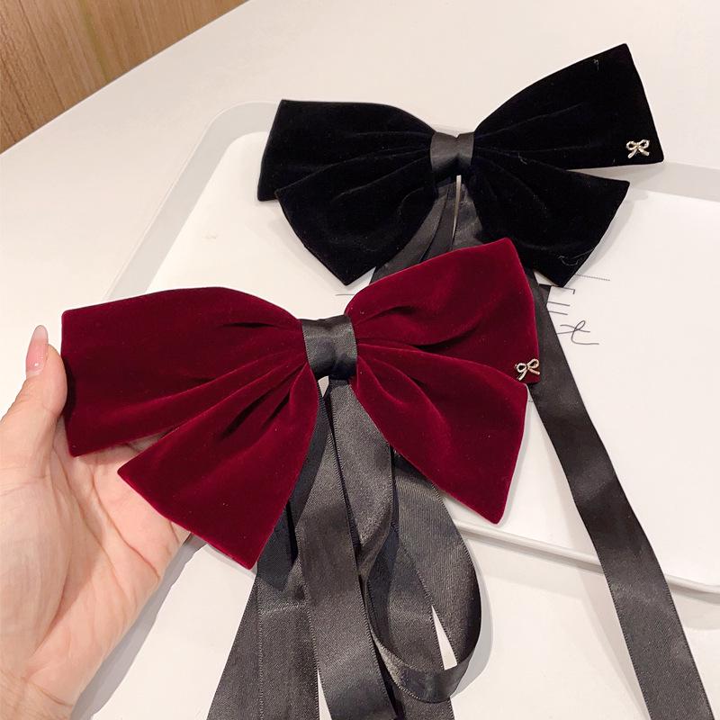 French Retro Red Velvet Oversized Bow Hair Clip for Women - Autumn/Winter Edition