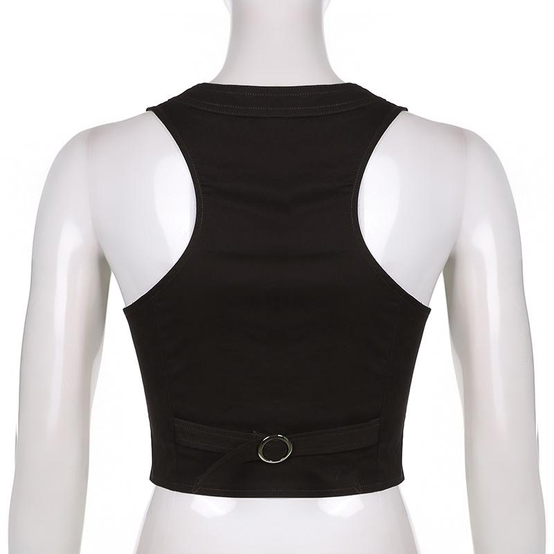 Gothic Fashion vintage Jacket Vest Solid Aesthetic Vintage Slim Button Streetwear Chic Vest Tops Sleeveless Casual Tanks Cropped