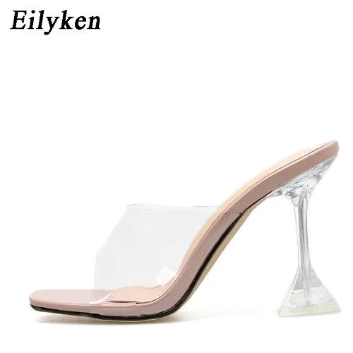 Fashion Eilyken Green PVC Jelly Slippers Open Toe Perspex Sike High Heels Crystal Women Transparent Sandals Pumps Shoes