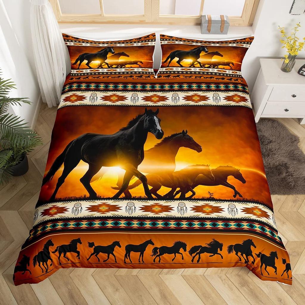 Boho Duvet Cover Southwestern Comforter Cover Ethnic Tribal Arrow Aztec Bed Set Retro Vintage Exotic Bull Cattle Bohemian Decor