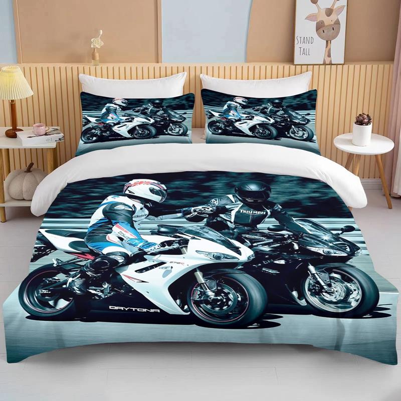 3D Motorcykel Sängkläder Set Tryck Bilar Påslakan Med Örngott Motocross Överkast Pojkar Barn Sängset King Size Hemtextilier
