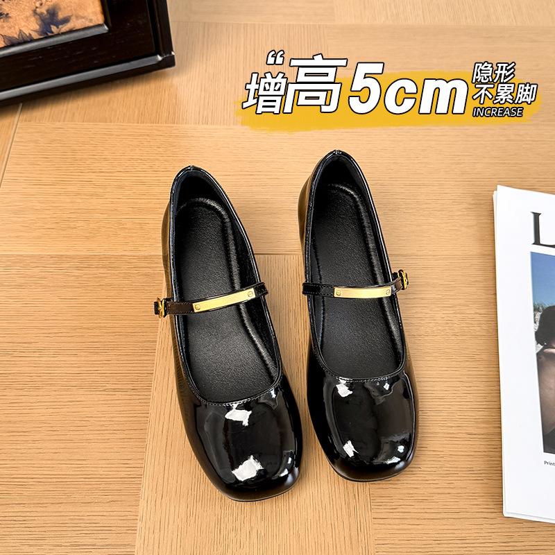 One Word with Mary Jane Single Shoes Women's Spring Sense Design Versatile Small Leather Shoes Thick Heel Buckle New French Retro