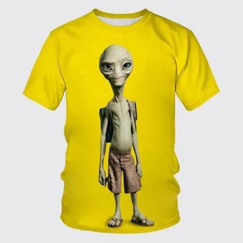 Lustiges Alien 3D-Druck Herren Kurzarm-T-Shirt Persönlichkeit Hip-Hop Casual T-Shirt Sommermode Herren Streetwear