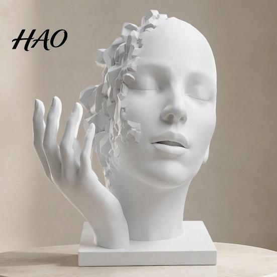 Modern Decorative Ornament for Living Room Abstract Broken Face Art Sculpture, Nordic Minimalist Plastic Statue, 3D Printed Geometric Statue