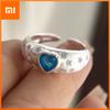 925 Sterling Silver Rings for Women Couple Minimalist Handmade Simple BLue Heart CZ Ring Fine Jewelry Gift Prevent Allergy