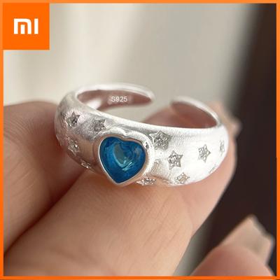 925 Sterling Silver Rings for Women Couple Minimalist Handmade Simple BLue Heart CZ Ring Fine Jewelry Gift Prevent Allergy